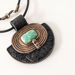 Necklace pendant in Boho style with Chrysoprase gemstone